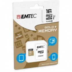Micro SDHC EMTEC 16 GB Class 10 Gold Plus con Adattatore ECMSDM16GHC10GP.