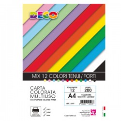 Busta carta Deco - A4 - 200 gr - colori assortiti - 12 fogli - DECO