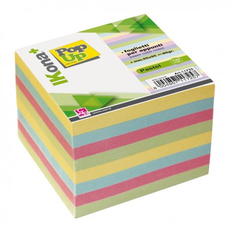 Foglietti Cubo - collato su un lato - pastello assortiti - 9,5 x 9,5 cm - 740 fogli - IKona+