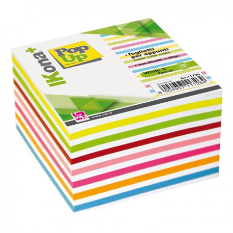 Foglietti Cubo - collato su un lato - colori assortiti - 9,5 x 9,5 cm - 720 fogli - IKona+