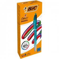 Penna sfera a scatto 4 Colori Smooth - 1.0 mm - fusto verde acqua - Bic - conf. 12 pezzi