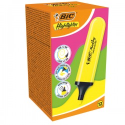 Evidenziatore Flat - punta a scalpello - tratto da 1,2mm-4,6mm - giallo - Bic - conf. 12 pezzi
