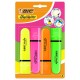 Evidenziatore Flat - punta a scalpello - tratto da 1,2mm-4,6mm - colori assortiti fluo - Bic - astuccio 4 pezzi