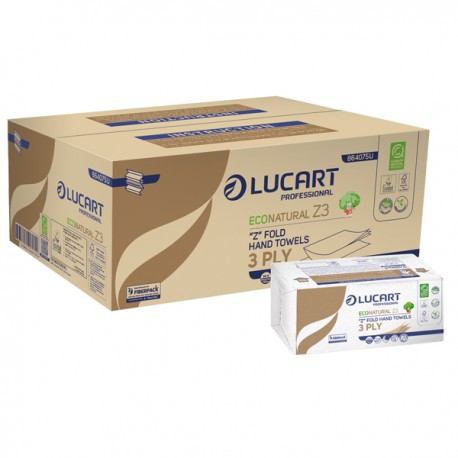 Asciugamani piegati a Z EcoNatural Plastic Free - 17 gr - 23,5 x 21,5 cm - goffratura corda - avana - Lucart - pacco da 198 pezz