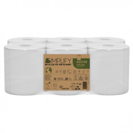 Asciugamani in rotolo Centrefeed Simplify - 19,6 cm x 90 m - diametro 18,5 cm - 17,5 gr - 450 strappi - 2 veli - bianco - Papern