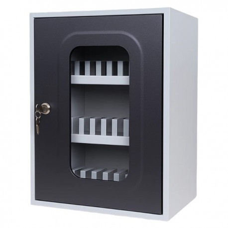 Cassetta portacellulare con anta trasparente - 30 posti - 30 x 23 x 40cm - grigio - Metalplus