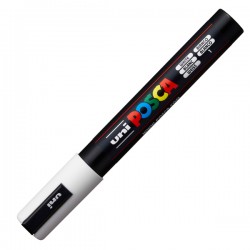 Marcatore a base d'acqua Uni Posca PC5M - punta tonda media da 1,8mm a 2,5mm - bianco - Uni Mitsubishi