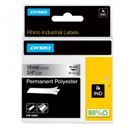 Nastro Rhino 18487 - 19 mm x 5,5 mt - poliestere - permanente - nero/metallo - Dymo