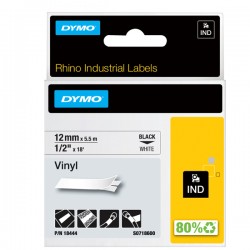 Nastro Rhino 18444 - 12 mm x 5,5 mt - vinile - permanente - nero/bianco - Dymo
