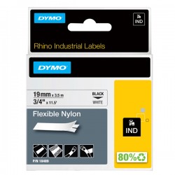 Nastro Rhino 18489 - 19 mm x 3,5 mt - nylon flessibile - nero/bianco - Dymo