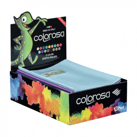 Coprimaxi Gold - c/alette - 21 x 30 cm - PVC - 300 mic - laccato - colori assortiti - Colorosa - expo 60 pezzi
