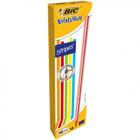 Matite grafite Evolution Stripes - gradazione HB - colori assortiti - Bic - scatola 12 pezzi