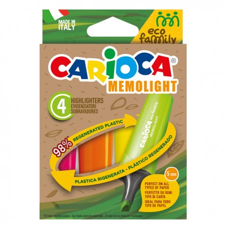 Evidenziatore Memolight Eco Family - colori assortiti - Carioca - scatola 4 pezzi