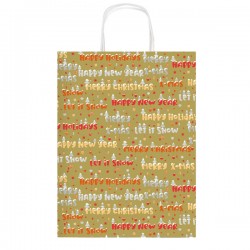 Shopper in carta kraft - con manici - 26 x 34,5 x 12 cm - fantasia natale - Rex Sadoch