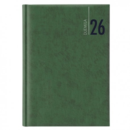 Agenda giornaliera 2026 - copertina in carta imbottita - 14,5 x 20,5 cm - verde