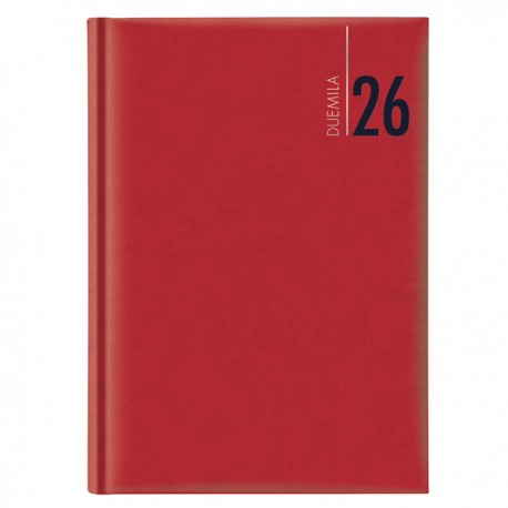 Agenda giornaliera 2026 - copertina in carta imbottita - 14,5 x 20,5 cm - rosso