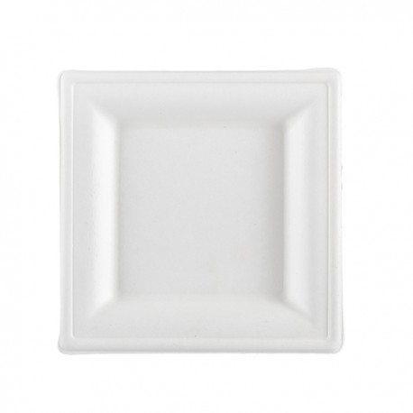 Piatto piano monouso - quadrato - 16 x 16 cm - canna da zucchero - bianco - Signor Bio - conf. 50 pezzi