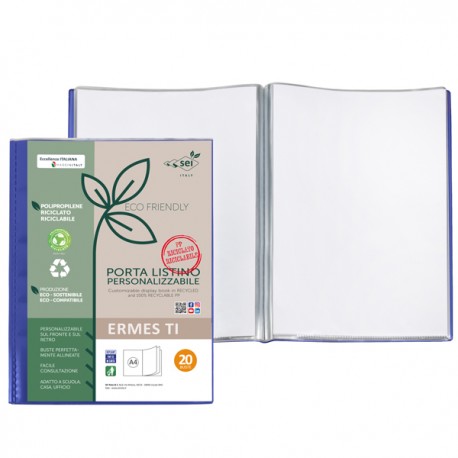 Portalistini personalizzabile Ermes TI - 22 x 30 cm - PP riciclato - 20 buste - blu - Sei Rota