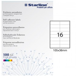 Etichette adesive - in carta - permanenti - 105 x 36 mm - 16 et/fg - 100 fogli - bianco - Starline
