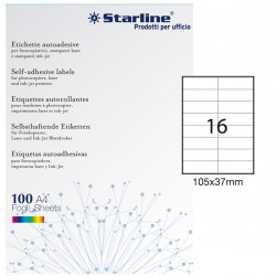 Etichette adesive - in carta - permanenti - 105 x 37 mm - 16 et/fg - 100 fogli - bianco - Starline
