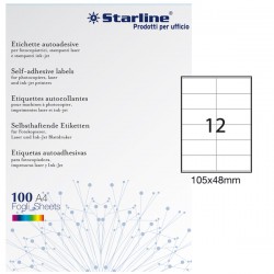 Etichette adesive - in carta - permanenti - 105 x 48 mm - 12 et/fg - 100 fogli - bianco - Starline