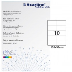 Etichette adesive - in carta - permanenti - 105 x 59 mm - 10 et/fg - 100 fogli - bianco - Starline