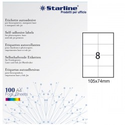 Etichette adesive - in carta - permanenti - 105 x 74 mm - 8 et/fg - 100 fogli - bianco - Starline