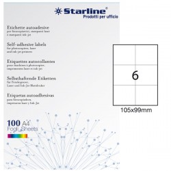 Etichette adesive - in carta - permanenti - 105 x 99 mm - 6 et/fg - 100 fogli - bianco - Starline