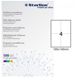 Etichette adesive - in carta - permanenti - 105 x 140 mm - 4 et/fg - 100 fogli - bianco - Starline