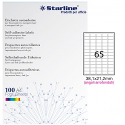 Etichette adesive - in carta - angoli arrotondati - permanenti - 38,1 x 21,2 mm - 65 et/fg - 100 fogli - bianco - Starline