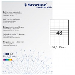 Etichette adesive - in carta - permanenti - 52,5 x 25 mm - 48 et/fg - 100 fogli - bianco - Starline