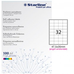 Etichette adesive - in carta - angoli arrotondati - permanenti - 47,5 x 35 mm - 32 et/fg - 100 fogli - bianco - Starline