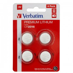 Micropile CR2016 - 3V - a pastiglia - litio - Verbatim - blister 4 pezzi