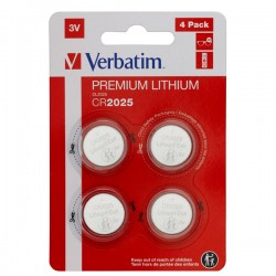 Micropile CR2025 - 3V - a pastiglia - litio - Verbatim - blister 4 pezzi