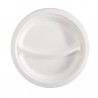 Piatto piano a 2 scomparti monouso - rotondo - diametro 23 cm - canna da zucchero - bianco - Signor Bio - conf. 50 pezzi