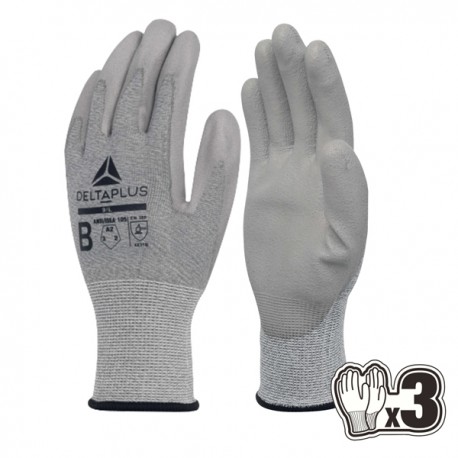 Guanti antitaglio Venicut B08 - maglia econocut - palmo in poliuretano - taglia 10 - grigio - Deltaplus - pack 3 paia