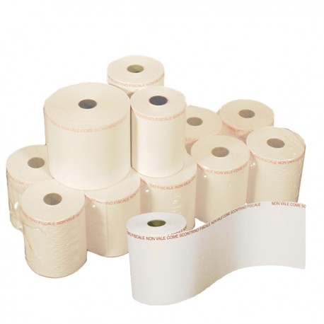 Rotolo per POS e carte di credito - 57 mm x 20 m - diametro esterno 64 mm - anima 12 mm - carta chimica a 2 copie - Sabacart - b