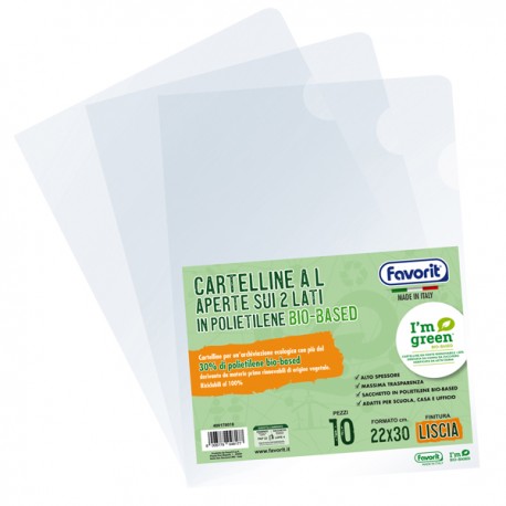 Cartellina a L BioBased - 22 x 30 cm - PE riciclato - liscio pesante - trasparente - Favorit - conf. 10 pezzi
