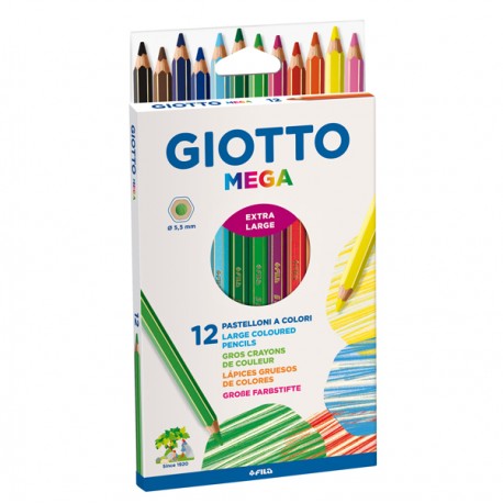 Pastelli colorati Mega - esagonale - mina 5,5 mm - Giotto - conf. 12 pezzi