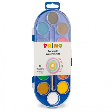 Pastiglie Acquerelli - ø 30mm - colori assortiti - Primo - astuccio da 12 pastiglie