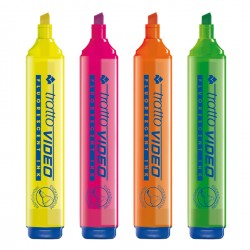 Evidenziatore Tratto Video - punta a scalpello - tratto da 1,0-5,0mm - astuccio 4 colori - Tratto