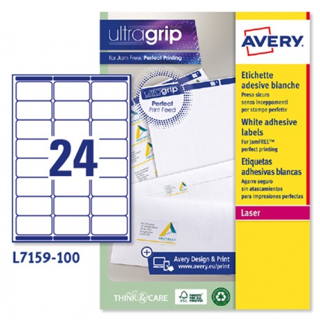 Etichette adesive L7159 - in carta - angoli arrotondati - laser - permanenti - 63,5 x 33,9 mm - 24 et/fg - 100 fogli - bianco - 