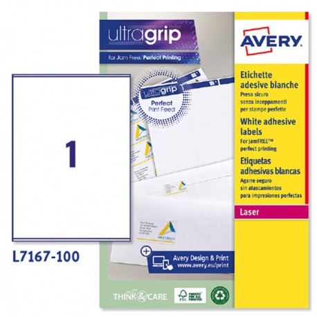 Etichette adesive L7167 - in carta - angoli arrotondati - laser - permanenti - 199,6 x 289,1 mm - 1 et/fg - 100 fogli - bianco -