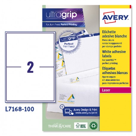Etichette adesive L7168 - in carta - angoli arrotondati - laser - permanenti - 199,6 x 143,5 mm - 2 et/fg - 100 fogli - bianco -