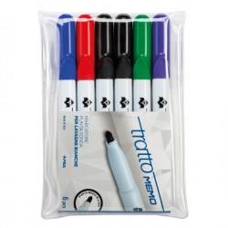 Pennarello a secco Tratto Memo per lavagne cancellabili - punta conica - tratto 2,5mm - astuccio 6 colori - Tratto