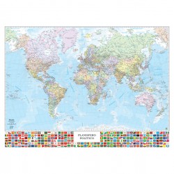 Carta geografica Mondo con Bandiere - murale - 132 x 97 cm - Belletti
