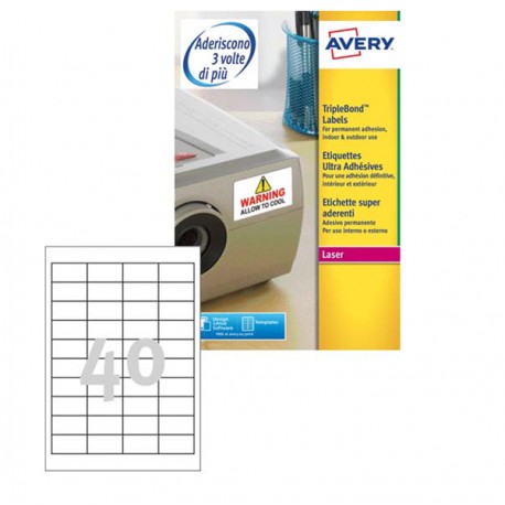 Etichette adesive extra strong L6140 - in poliestere - laser - permanenti - 45,7 x 25,4 mm - 40 et/fg - 20 fogli - bianco - Aver