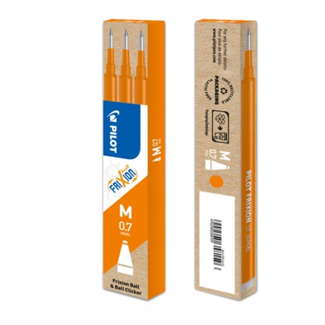Refill a sfera Frixionball - punta 0,7mm - arancio - Pilot - conf. 3 pezzi