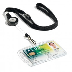 Cordoncino per portabadge - con chiocciola Yo Yo - larghezza 10 mm - filo retrattile da 80 cm - nero - Durable - conf. 10 pezzi