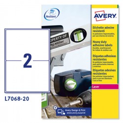 Etichette adesive extra strong L7068 - in poliestere - laser - permanenti - 199,6 x 143,5 mm - 2 et/fg - 20 fogli - bianco - Ave